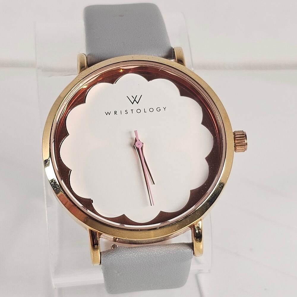 Wristology Women's Quartz Watch 38mm Gold Case Gray Leather Band, New Battery